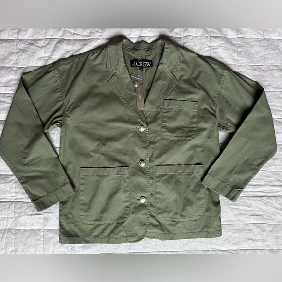 NWT J Crew Olive Green Oversized Cargo Style Blazer-Jacket Preppy Academia-Small - Picture 1 of 11